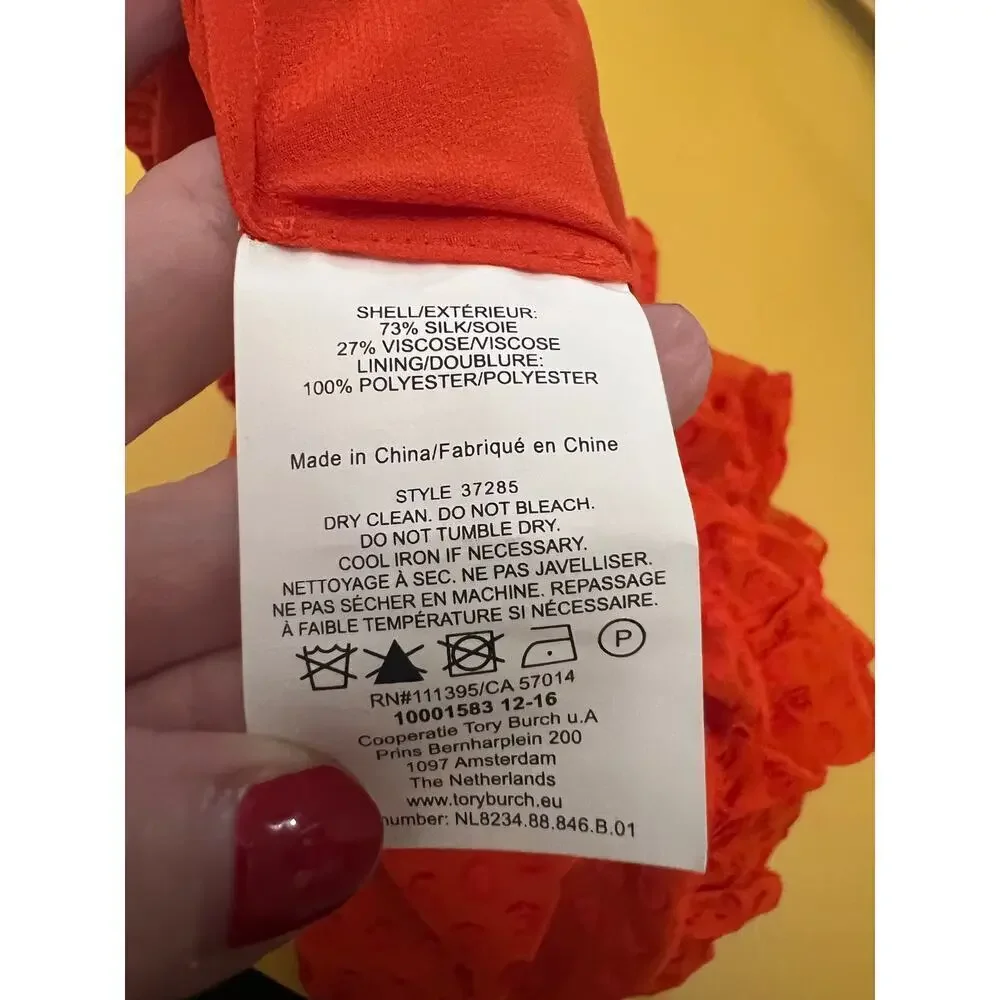 Tory Burch Silk Blend Tiered Ruffle Skirt Orange Size M NWT